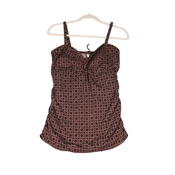 Motherhood Maternity Tankini Swim Top Womens Large Brown Retro Circles Ruched - Picture 1 of 9